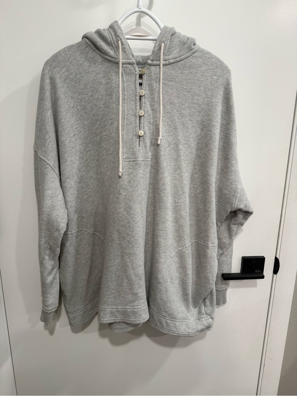 Aerie Gray Henley Pullover Hoodie Cotton Terry Long Sleeve Womens M